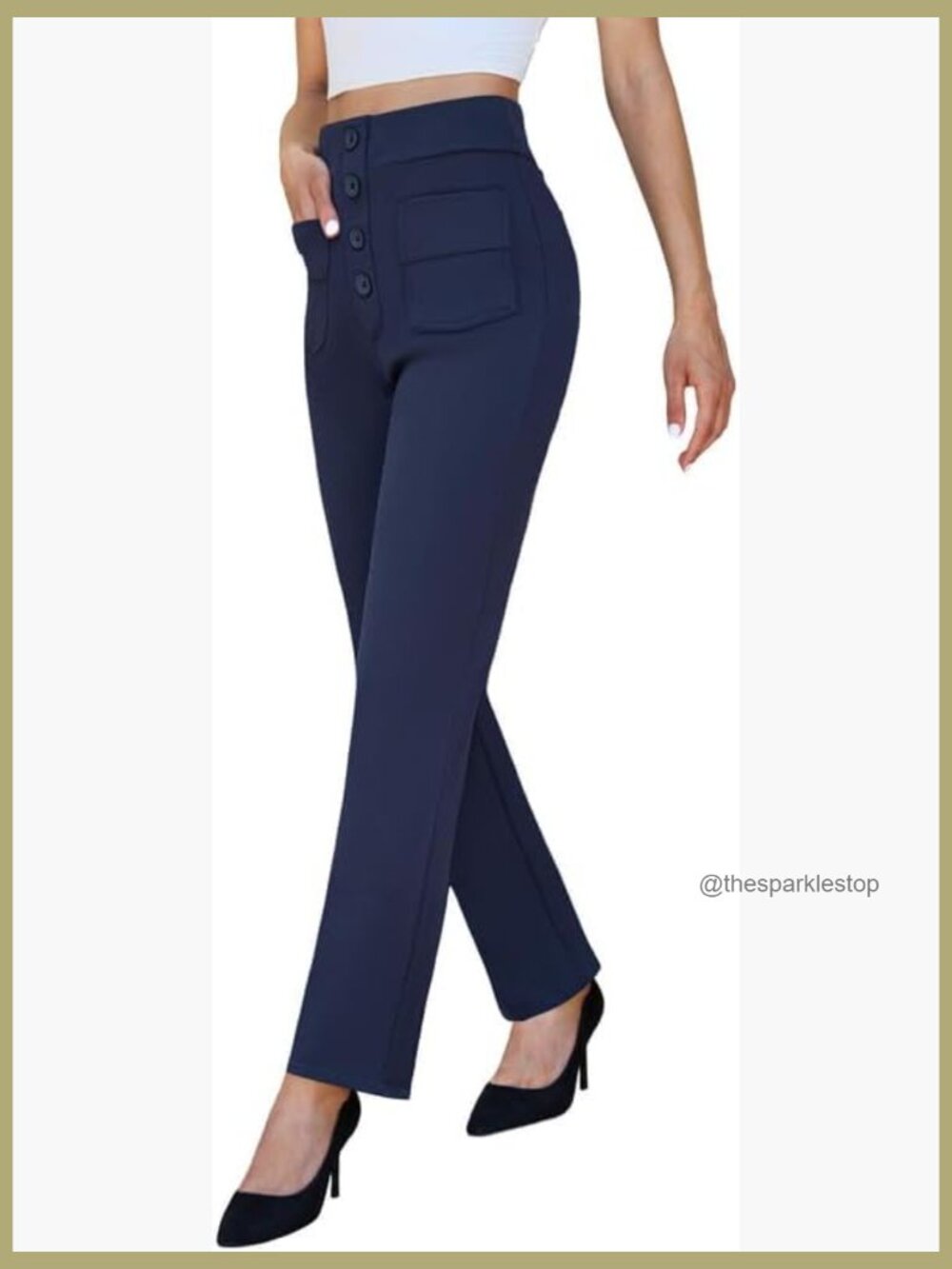High Waist Stretchy Dress Pants with Pockets Straight Leg Business Casual Work